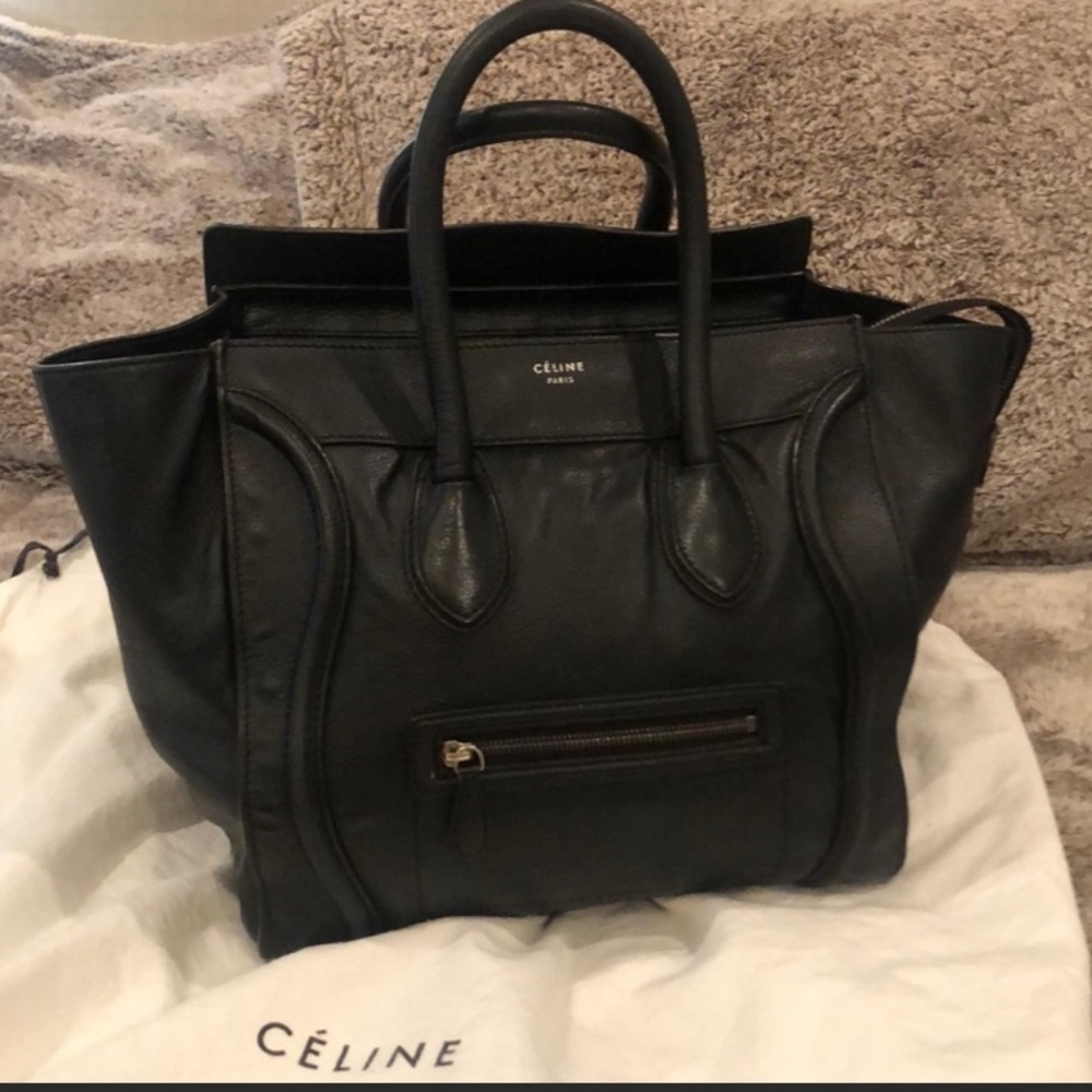 Black Leather Mini Luggage Tote